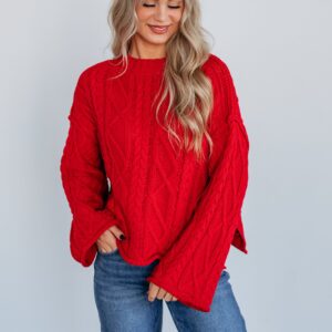 Anna Cable Knit Sweater - Ruby
